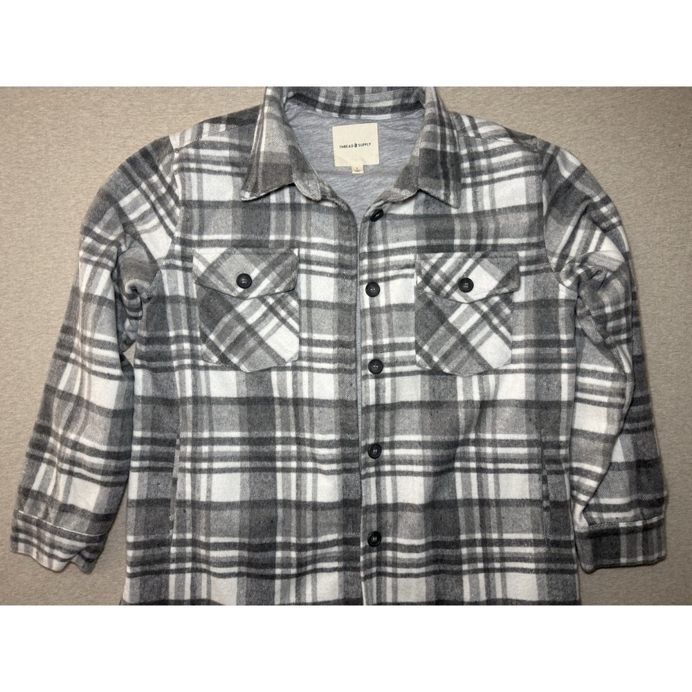Thread Supply Woman's Gray And White Flannel Button Up Jacket